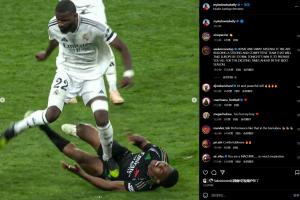 下脚太狠了！斯凯利晒比赛瞬间：吕迪格一脚踩中他小腹